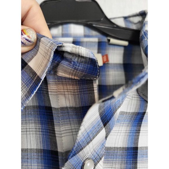 Roper Western Shirt Mens 2XL Embroidered Plaid Long Sleeve Pearl Snap Blue/Gray - Picture 6 of 8